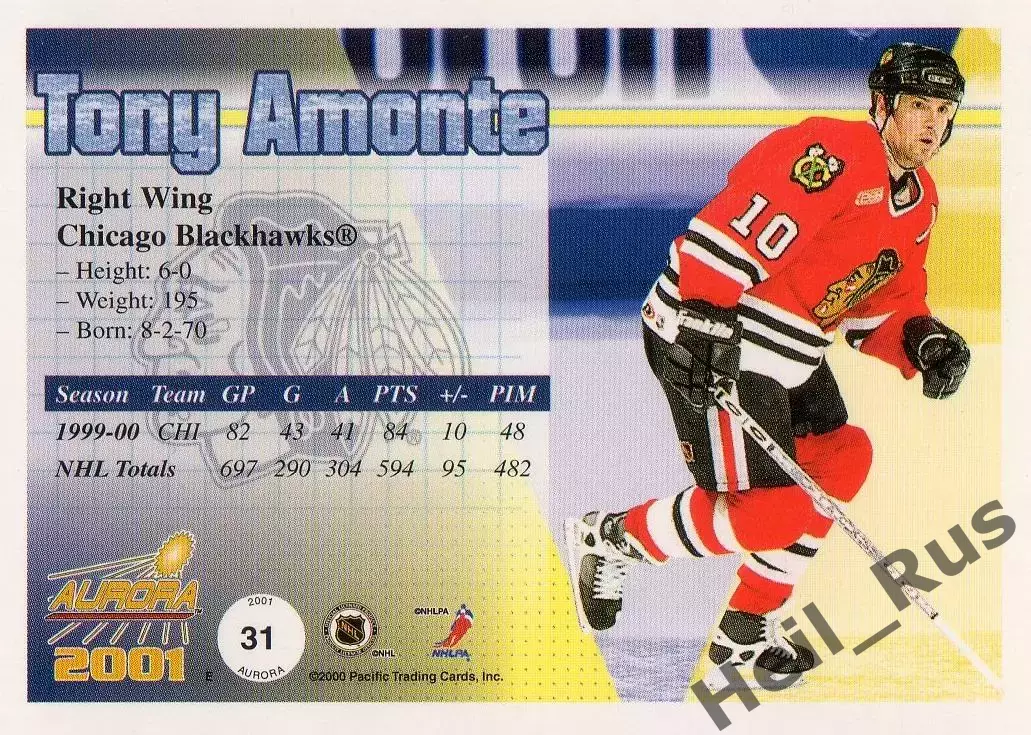 Карточка Tony Amonte/Тони Амонте (Chicago Blackhawks/Чикаго Блэкхокс) НХЛ/NHL 1