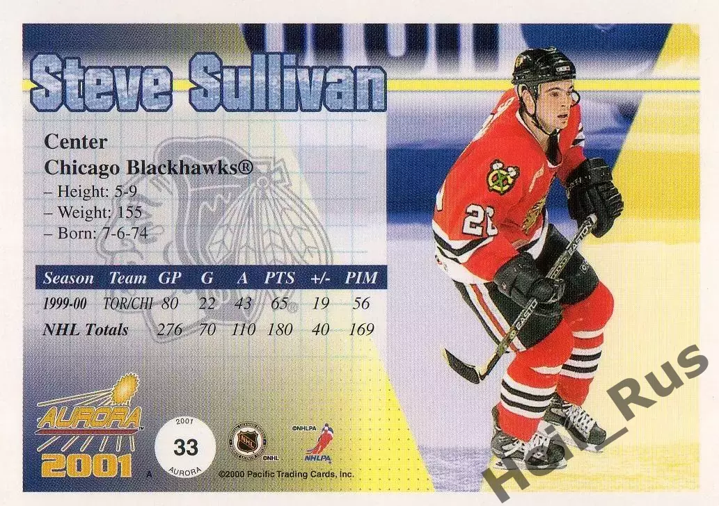 Карточка Steve Sullivan/Стив Салливан Chicago Blackhawks/Чикаго Блэкхокс НХЛ/NHL 1