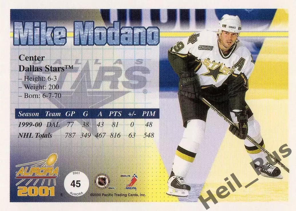 Хоккей. Карточка Mike Modano/Майк Модано (Dallas Stars / Даллас Старз) НХЛ/NHL 1