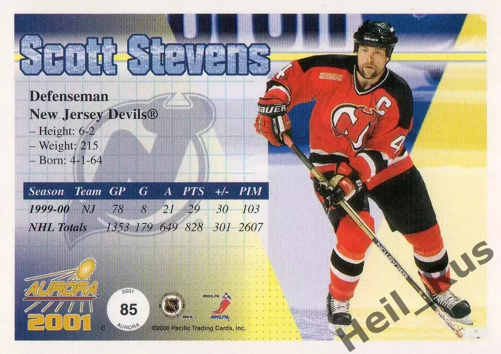 Карточка Scott Stevens/Скотт Стивенс New Jersey Devils/Нью-Джерси Девилз NHL/НХЛ 1