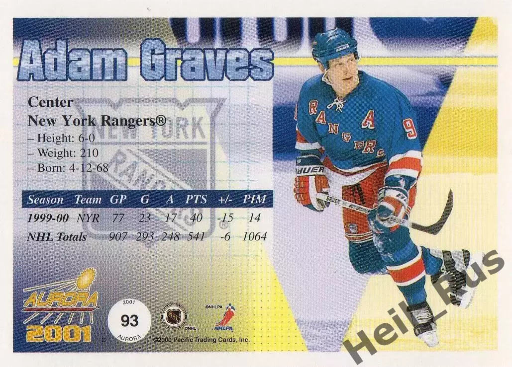 Карточка Adam Graves/Адам Грэйвз (New York Rangers / Нью-Йорк Рейнджерс) НХЛ/NHL 1