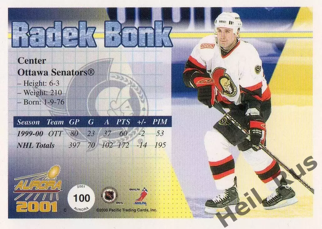 Карточка Радек Бонк Ottawa Senators/Оттава Сенаторз, Локомотив Ярославль НХЛ/КХЛ 1