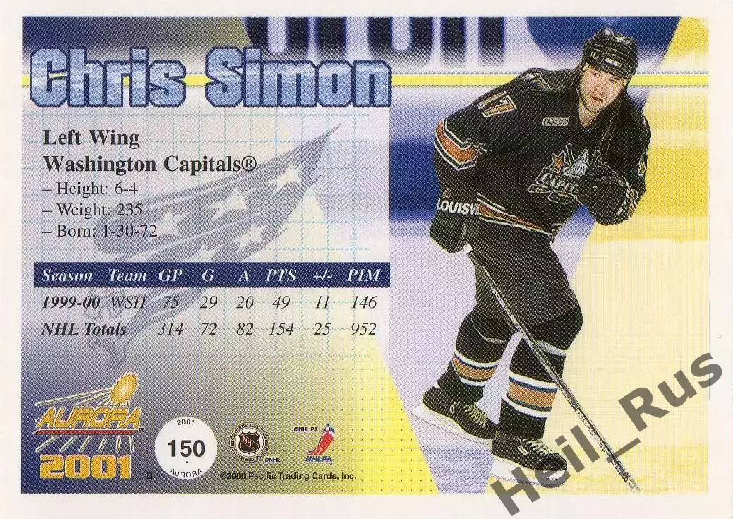 Карточка Крис Саймон (Вашингтон Кэпиталз/Витязь/Металлург/Динамо Москва) НХЛ/КХЛ 1