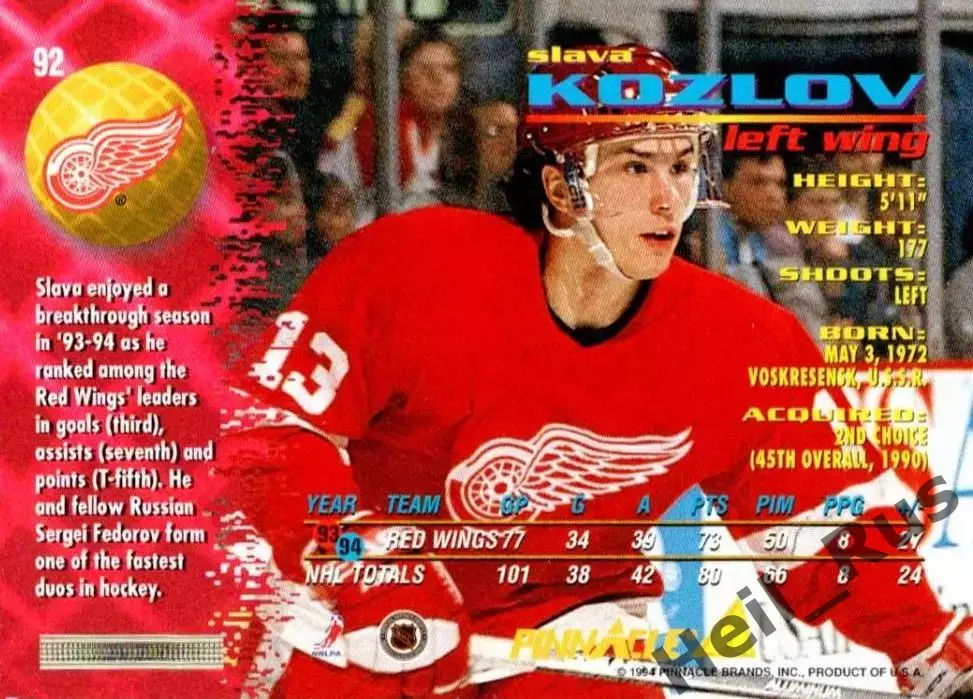 Карточка Вячеслав Козлов (Детройт, Динамо/Спартак/ЦСКА Москва/Химик) НХЛ/NHL КХЛ 1