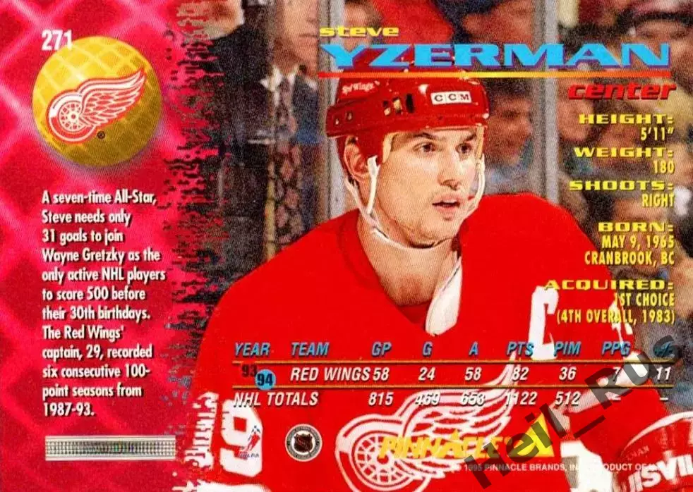Карточка Steve Yzerman/Стив Айзерман Detroit Red Wings/Детройт Ред Уингз NHL/НХЛ 1