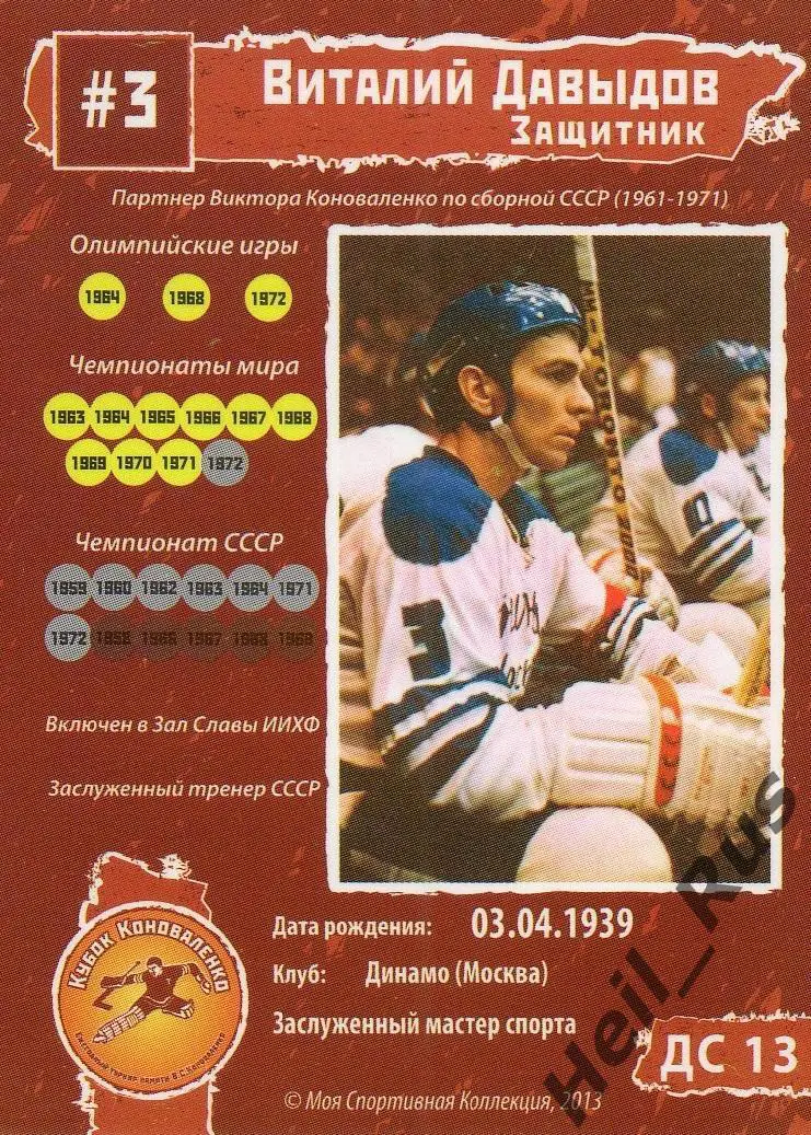Хоккей. Карточка Виталий Давыдов (СССР / Россия, Динамо Москва) 1