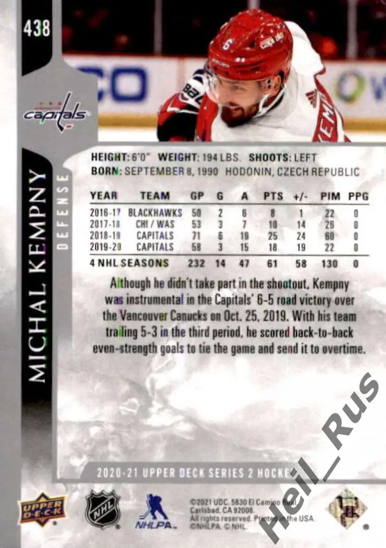 Хоккей. Карточка Михал Кемпни (Washington Capitals, Авангард Омск) НХЛ/NHL, КХЛ 1