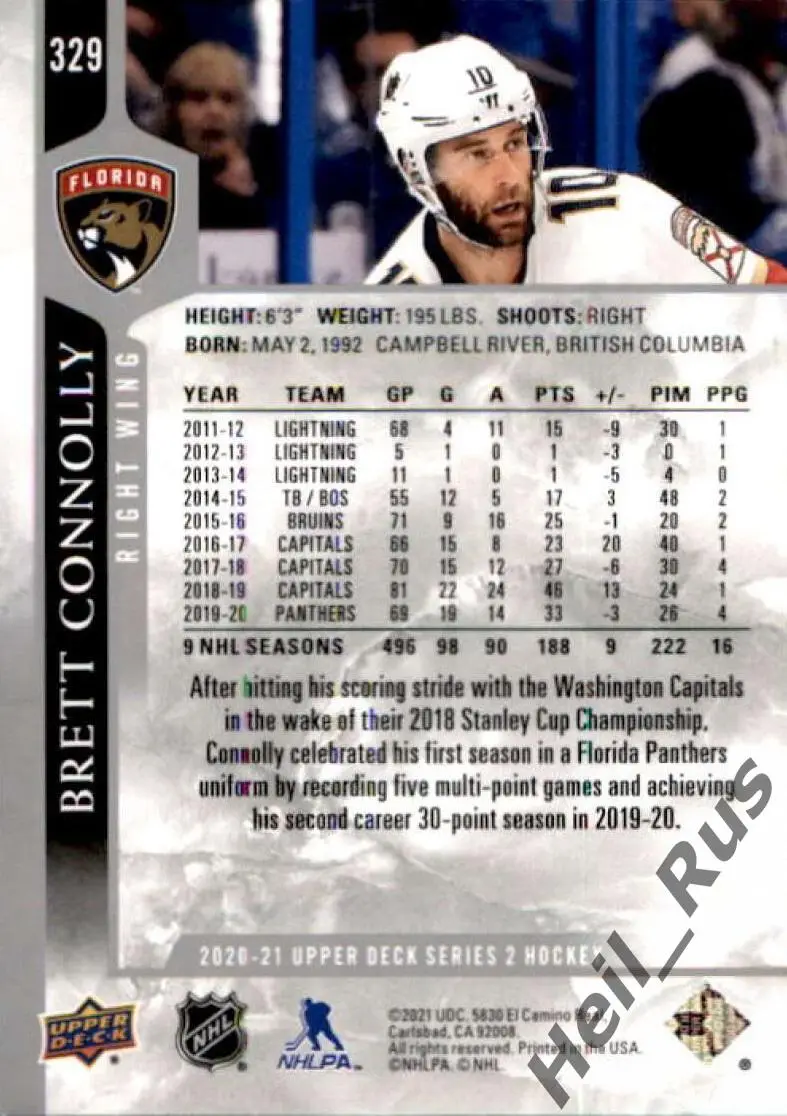 Хоккей Карточка Brett Connolly/Бретт Коннолли (Florida Panthers/Флорида) НХЛ/NHL 1