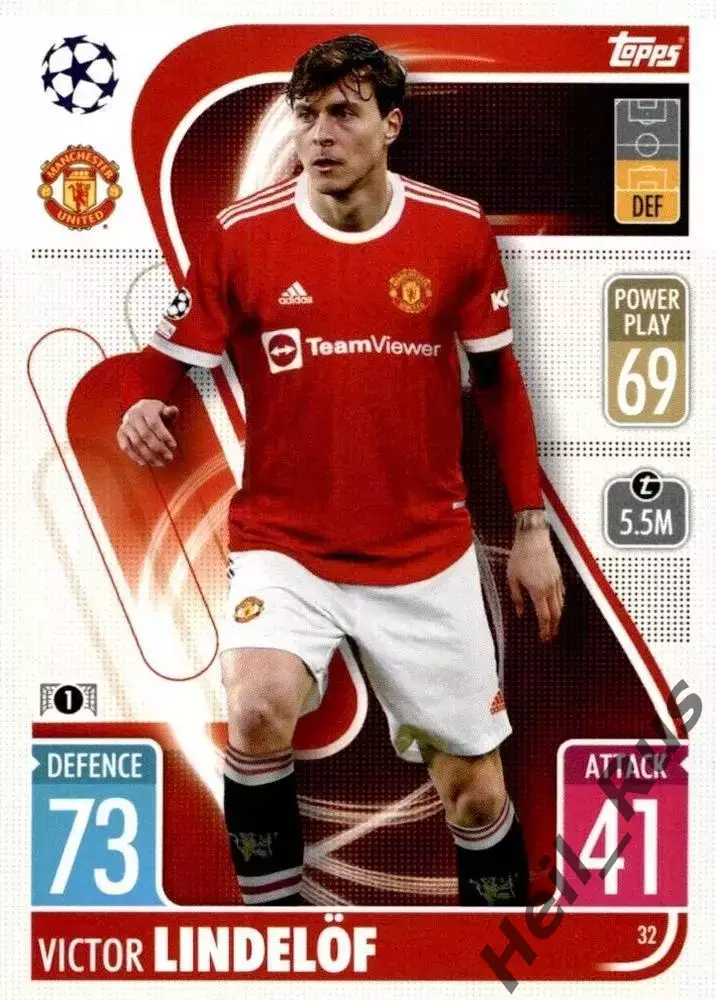 Футбол Карточка Виктор Линделеф Манчестер Юнайтед Бенфика Лига Чемпионов 2021-22