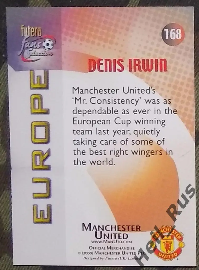 Футбол. Карточка Denis Irwin/Денис Ирвин (Manchester/Манчестер Юнайтед) 2000 1