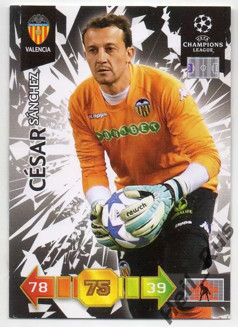 Футбол Карточка Сесар Санчес Валенсия, Реал Мадрид Лига Чемпионов 2010-11 Panini