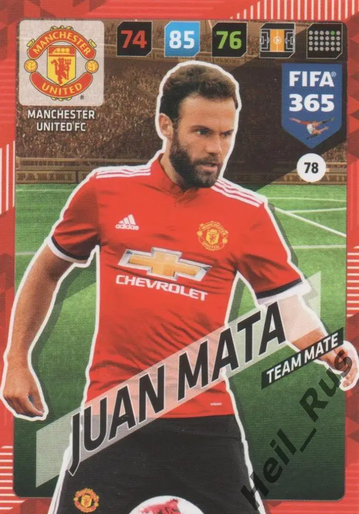 Футбол. Карточка Juan Mata / Хуан Мата (Манчестер Юнайтед, Челси) Panini 2017-18
