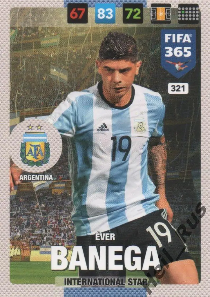Футбол. Карточка Ever Banega/Эвер Банега (Аргентина, Севилья, Интер) Panini 2017