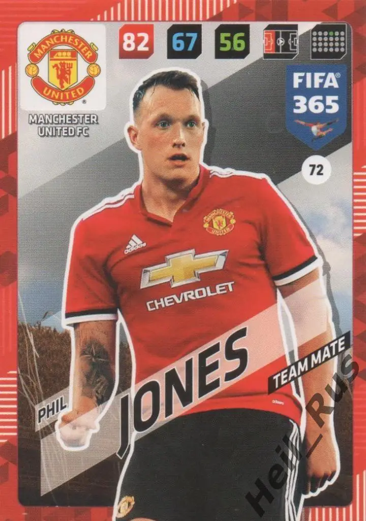 Футбол. Карточка Phil Jones/Фил Джонс (Манчестер Юнайтед) Panini/Панини 2017-18