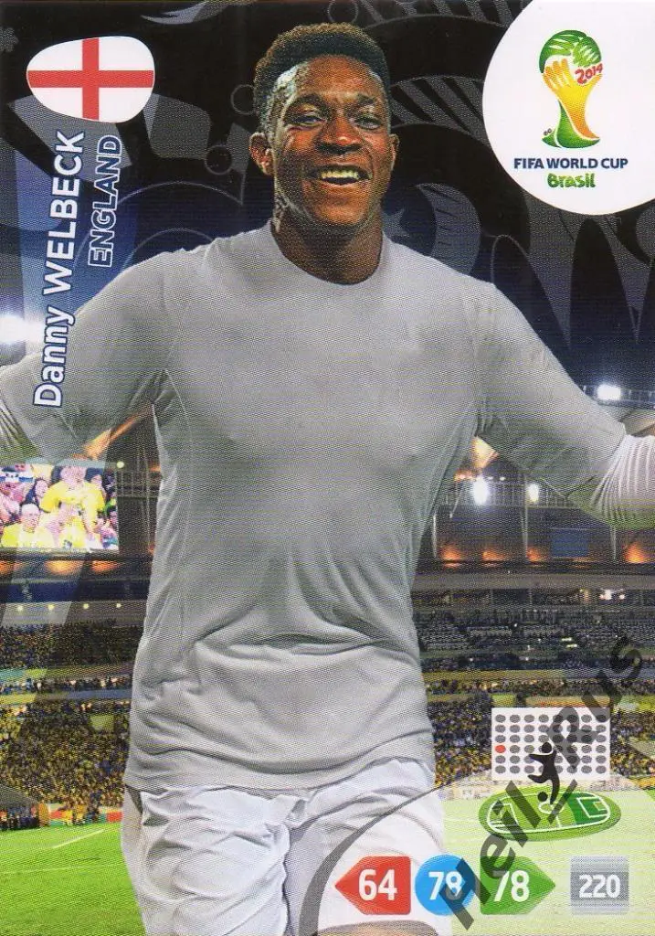 Футбол Карточка Дэнни Уэлбек Англия/Манчестер Юнайтед Чемпионат Мира 2014 Panini
