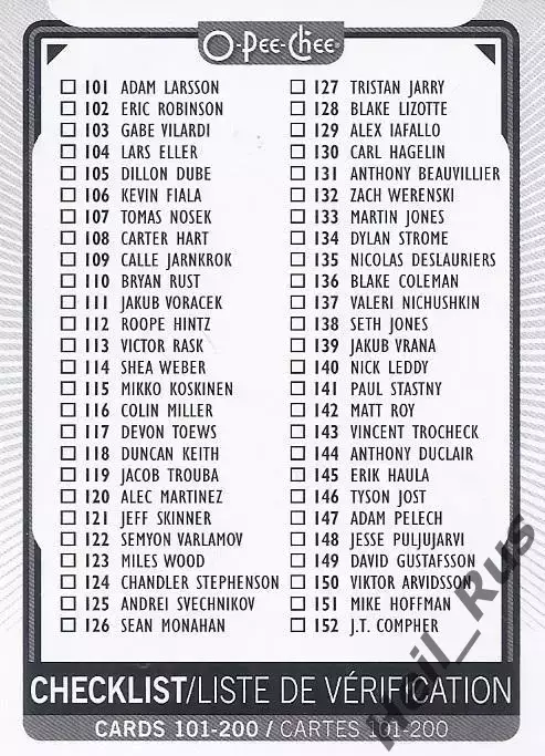 Хоккей; Карточка Checklist/Чеклист коллекции 2021-2022 O-Pee-Chee Hockey НХЛ/NHL