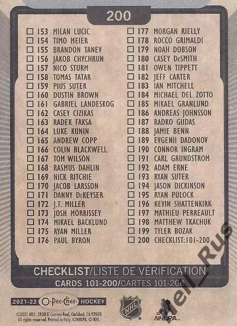 Хоккей; Карточка Checklist/Чеклист коллекции 2021-2022 O-Pee-Chee Hockey НХЛ/NHL 1
