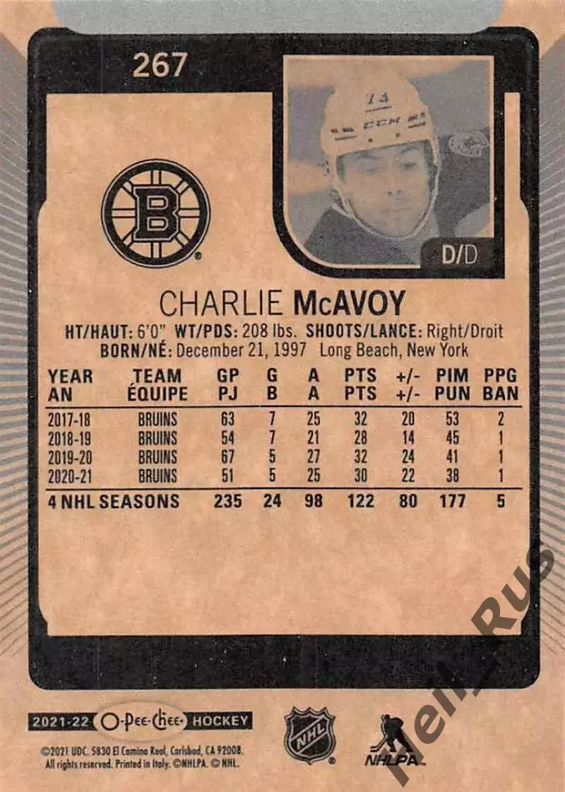 Хоккей Карточка Charlie McAvoy-Чарли Макэвой Boston Bruins/Бостон Брюинз НХЛ/NHL 1