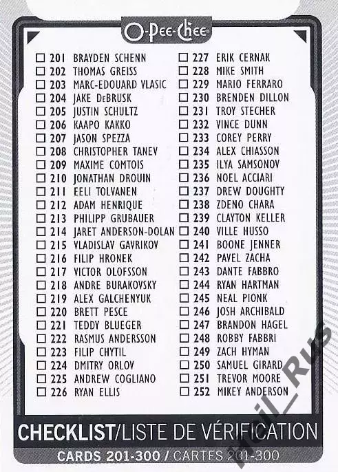 Хоккей; Карточка Checklist/Чеклист коллекции 2021-2022 O-Pee-Chee Hockey НХЛ/NHL
