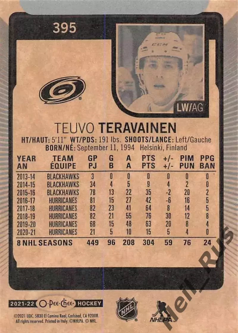 Карточка Teuvo Teravainen/Теуво Терявяйнен Carolina Hurricanes/Каролина NHL-НХЛ 1