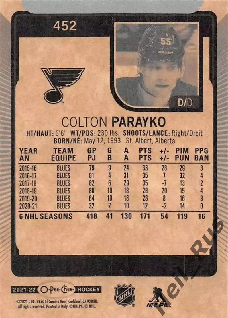 Карточка Colton Parayko/Колтон Парайко (St. Louis Blues/Сент-Луис Блюз) НХЛ NHL 1