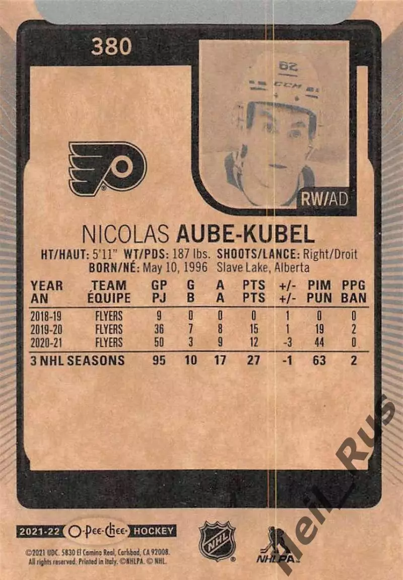 Карточка Николя Обе-Кубель (Philadelphia Flyers/Филадельфия Флайерз) НХЛ/NHL 1