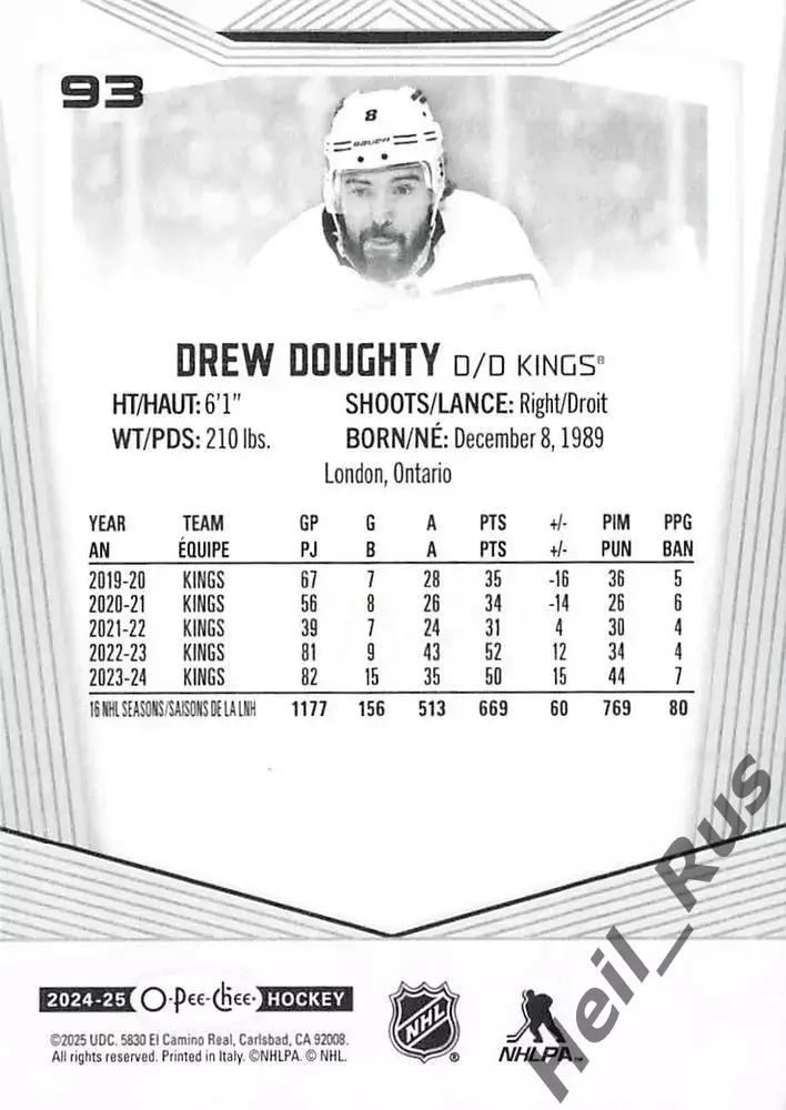 Карточка Drew Doughty/Дрю Даути (Los Angeles Kings/Лос-Анджелес Кингз) НХЛ-NHL 1