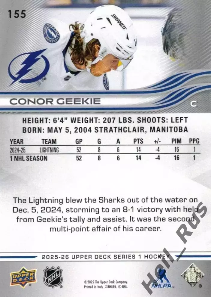 Карточка Conor Geekie/Конор Гики Tampa Bay Lightning/Тампа-Бэй Лайтнинг NHL/НХЛ 1