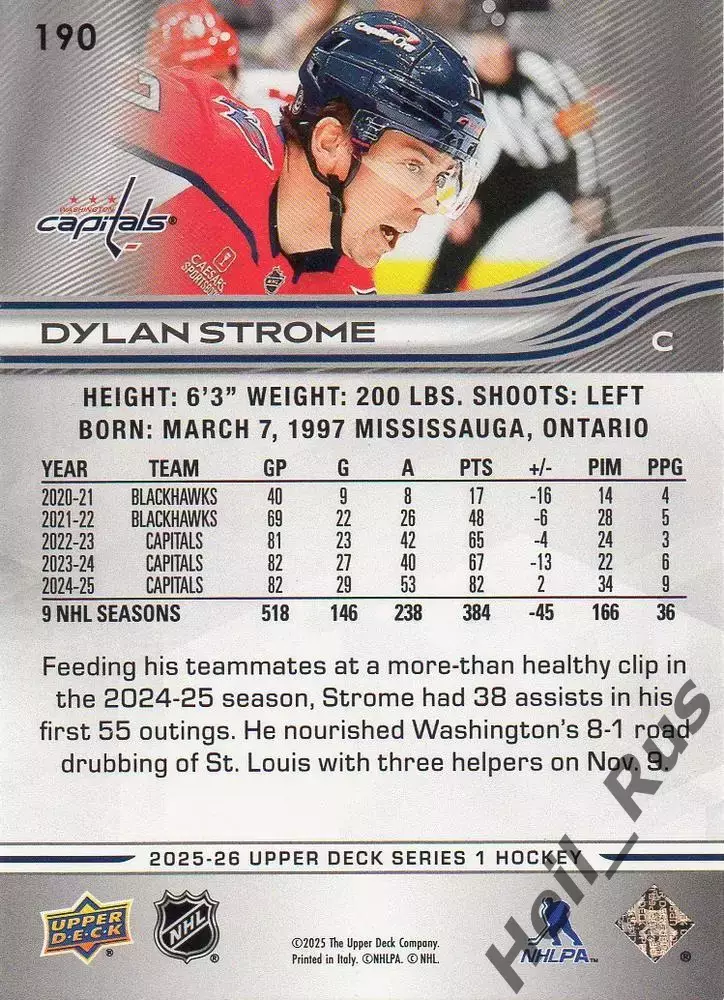 Карточка D. Strome/Дилан Строум (Washington Capitals/Вашингтон Кэпиталз) НХЛ-NHL 1