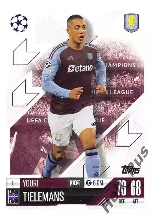 Футбол. Карточка Юри Тилеманс (Астон Вилла, Лестер Сити) Лига Чемпионов 2024-25