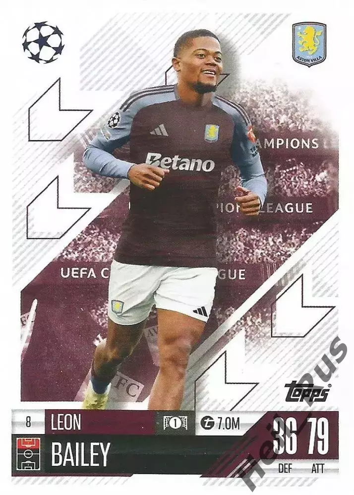 Футбол. Карточка Leon Bailey/Леон Бейли Астон Вилла Лига Чемпионов 2024-25 TOPPS