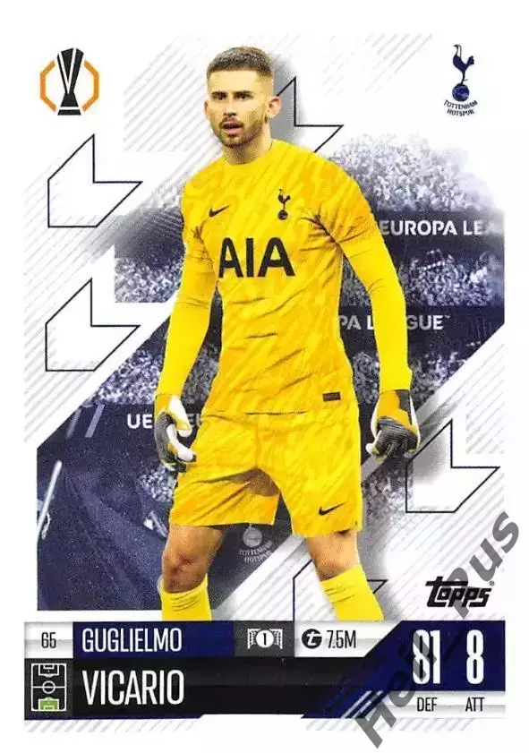 Футбол. Карточка Гульельмо Викарио Тоттенхэм Хотспур Лига Европы 2024-25 TOPPS