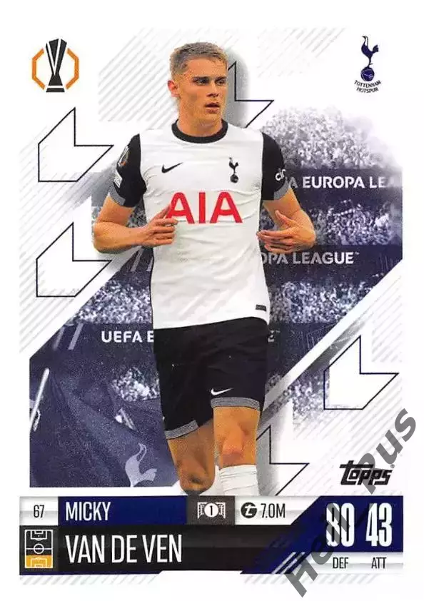 Футбол. Карточка Микки ван де Вен (Тоттенхэм Хотспур) Лига Европы 2024-25 TOPPS
