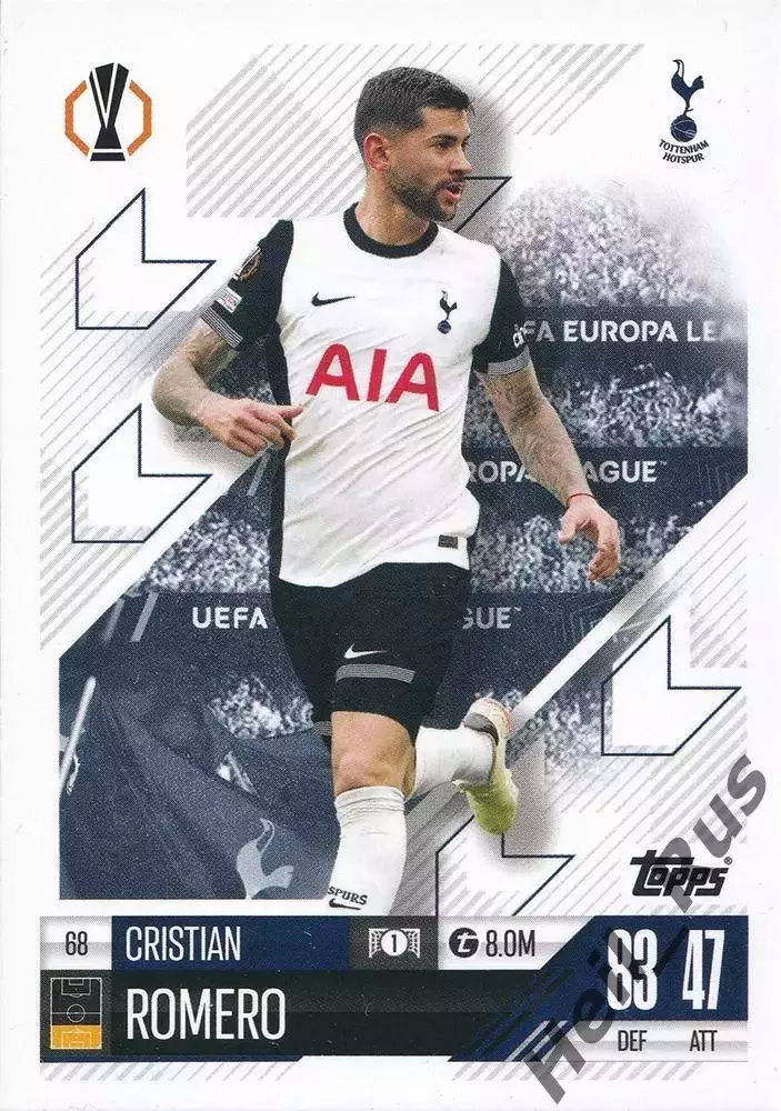 Футбол. Карточка Кристиан Ромеро (Тоттенхэм Хотспур) Лига Европы 2024-25 TOPPS