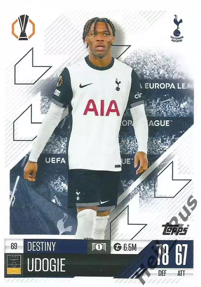 Футбол. Карточка Дестини Удоджи (Тоттенхэм Хотспур) Лига Европы 2024-25 TOPPS