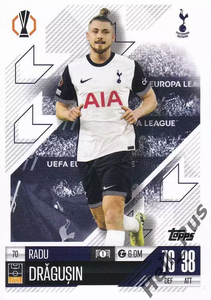 Футбол. Карточка Раду Дрэгушин (Тоттенхэм Хотспур, Ювентус) Лига Европы 2024-25