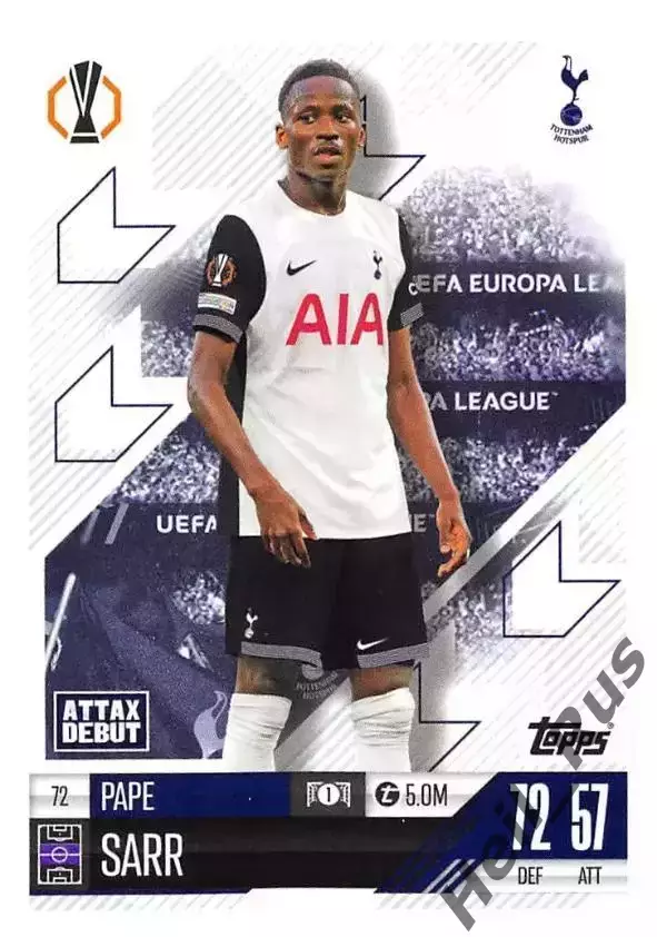 Футбол. Карточка Пап Матар Сарр (Тоттенхэм Хотспур) Лига Европы 2024-25 TOPPS