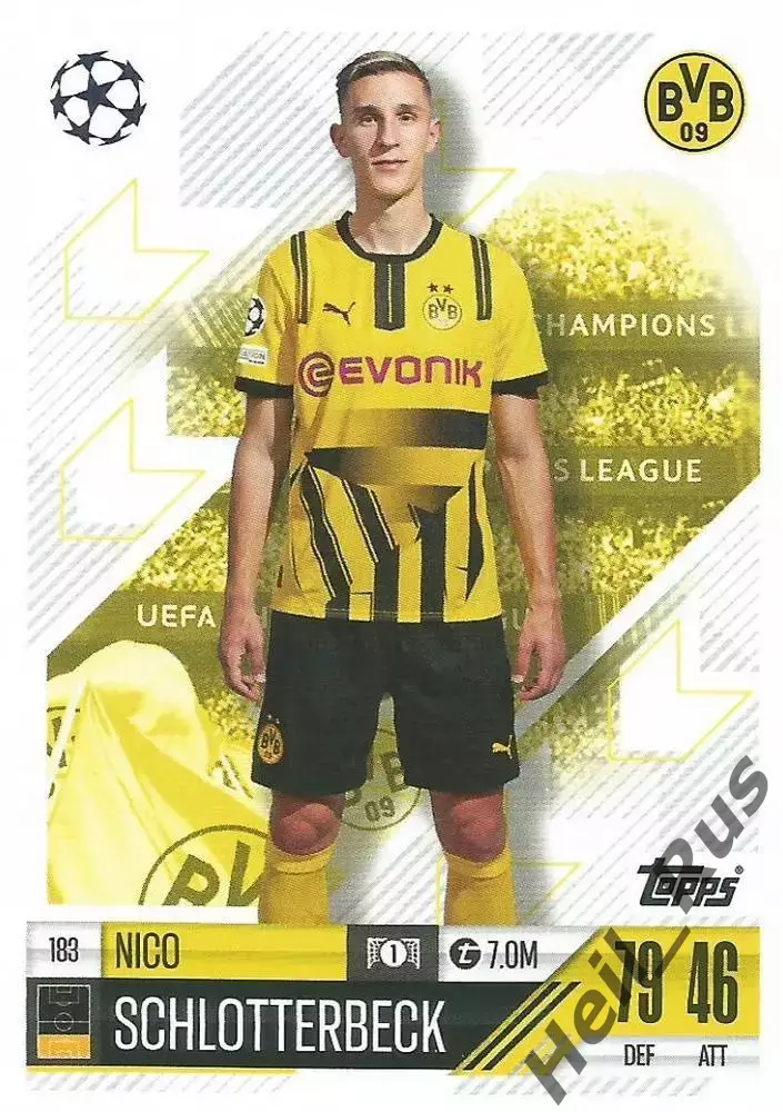 Футбол. Карточка Нико Шлоттербек Боруссия Дортмунд Лига Чемпионов 2024-25 TOPPS