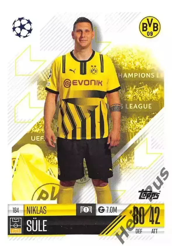 Футбол. Карточка Никлас Зюле (Боруссия Дортмунд, Бавария) Лига Чемпионов 2024-25