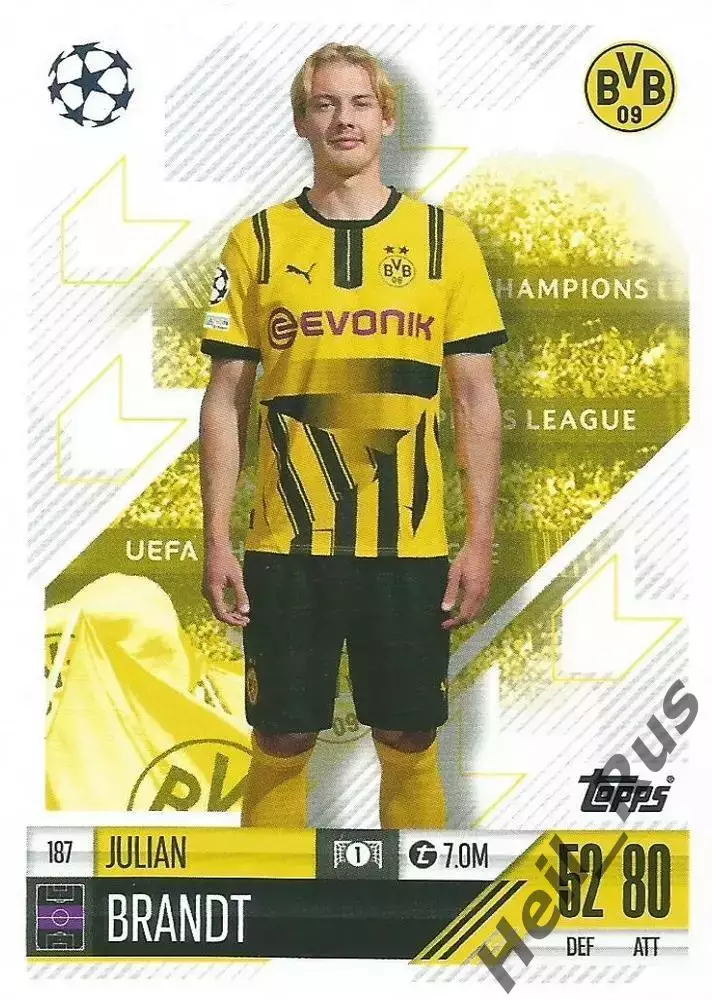 Футбол. Карточка Юлиан Брандт Боруссия Дортмунд, Байер 04 Лига Чемпионов 2024-25