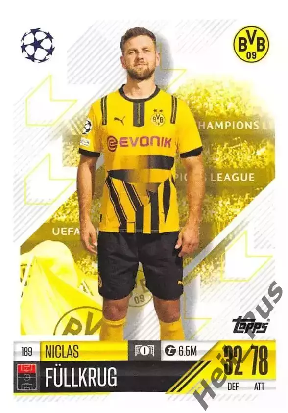 Карточка Никлас Фюллькруг Боруссия Дортмунд, Вердер Лига Чемпионов 2024-25 TOPPS
