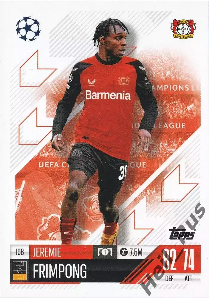 Карточка Джереми Фримпонг Байер 04 Леверкузен, Ливерпуль Лига Чемпионов 2024-25