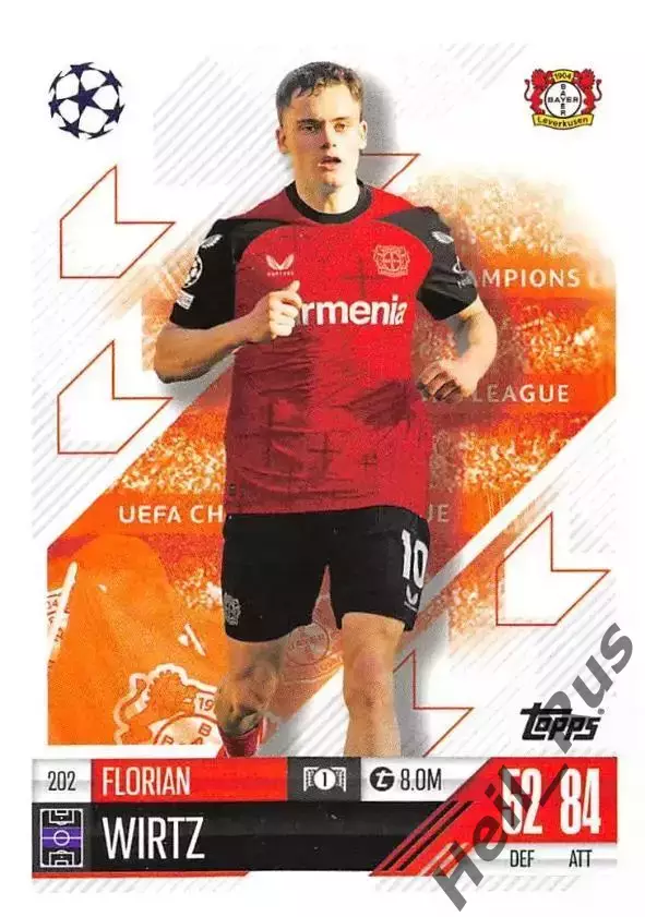 Карточка Флориан Вирц Байер 04 Леверкузен/Ливерпуль Лига Чемпионов 2024-25 TOPPS