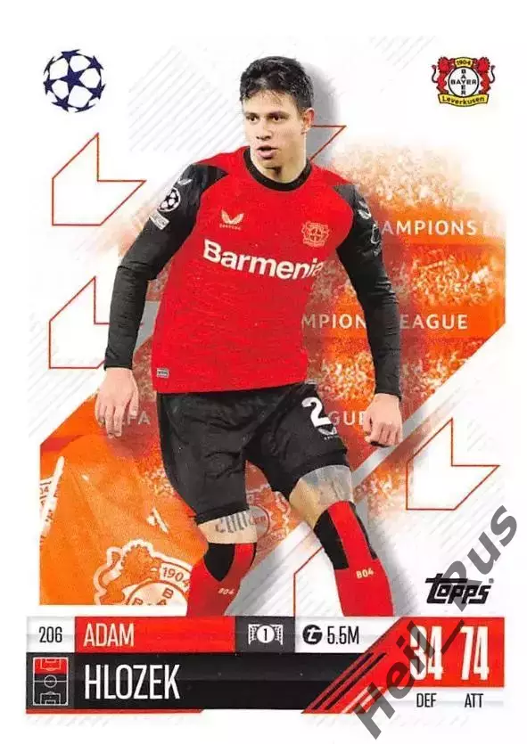Карточка Адам Гложек Байер 04 Леверкузен/Хоффенхайм Лига Чемпионов 2024-25 TOPPS