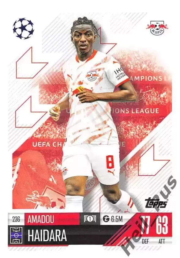 Футбол. Карточка Амаду Айдара (РБ Лейпциг, Ланс) Лига Чемпионов 2024-25 TOPPS