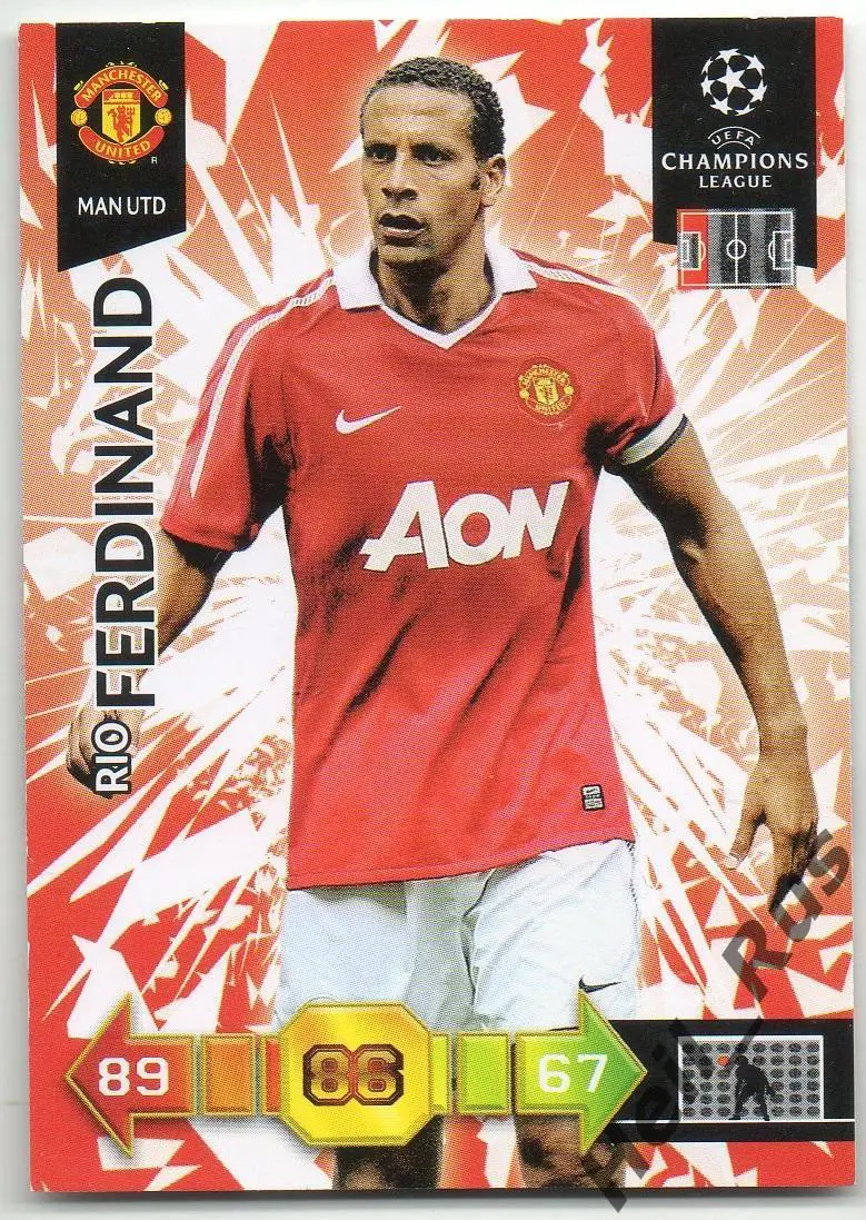 Футбол. Карточка Рио Фердинанд (Манчестер Юнайтед) Лига Чемпионов 2010-11 Panini