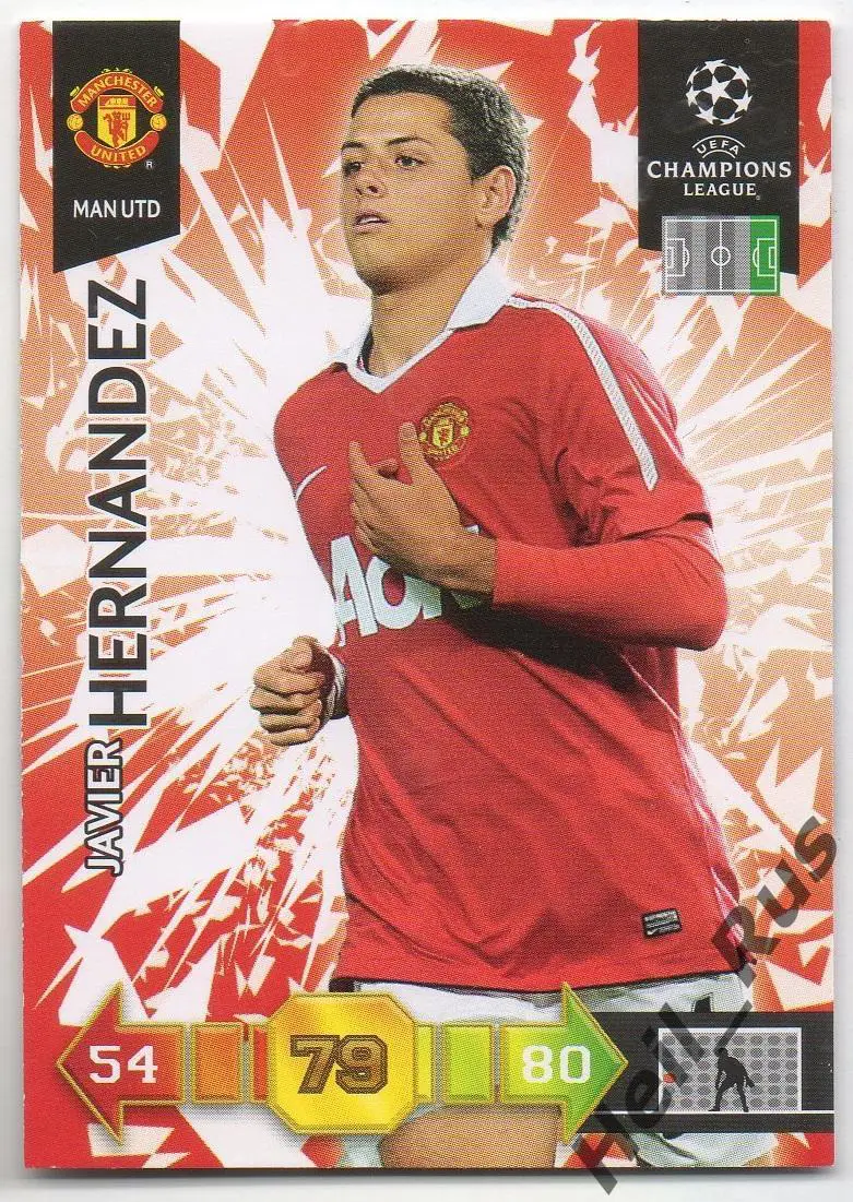 Футбол. Карточка Хавьер Эрнандес Манчестер Юнайтед Лига Чемпионов 2010-11 Panini