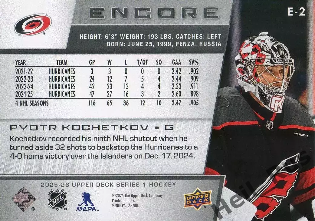 Карточка Петр Кочетков Carolina Hurricanes/Каролина, Витязь, Дизель, СКА НХЛ/КХЛ 1