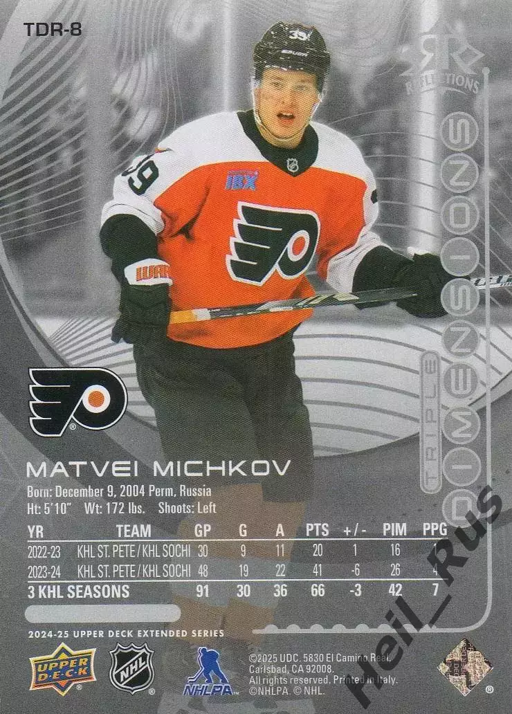 Карточка Матвей Мичков Philadelphia Flyers/Филадельфия Флайерз, Сочи/СКА НХЛ/КХЛ 1