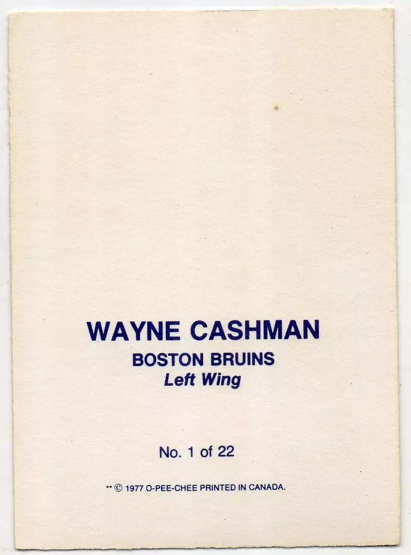 Хоккей; Карточка Wayne Cashman/Уэйн Кэшмен (Boston Bruins/Бостон Брюинз) НХЛ/NHL 1